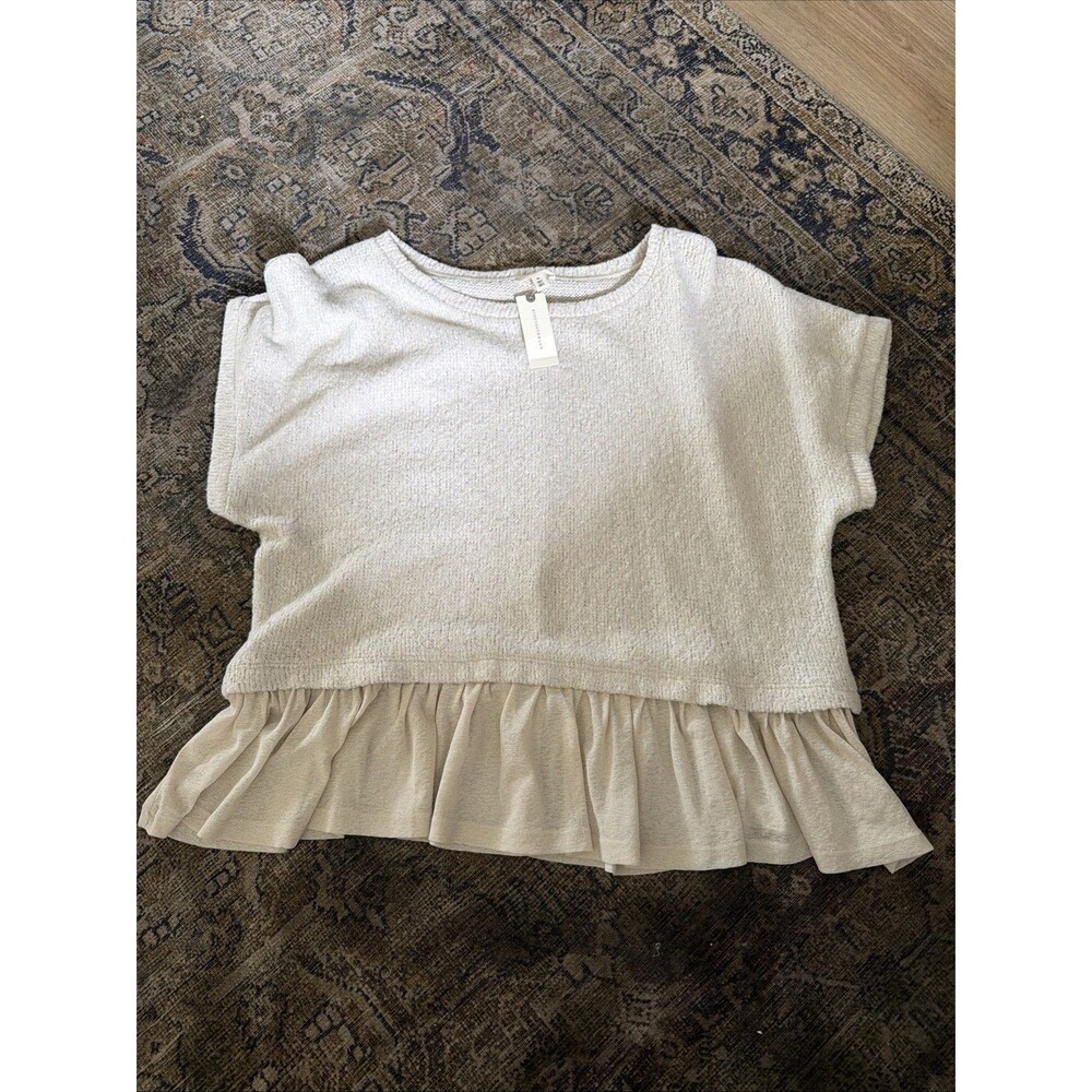 NWT Anthropologie Pilcro Short Sleeve Sweater Twofer Top Textured Beige XL - Picture 6 of 8